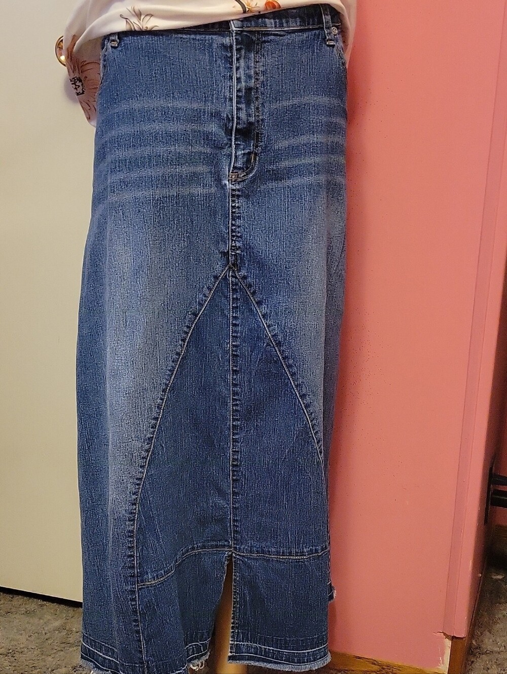 Baccini Blue Denim Maxi Skirt with Front Panel Detail